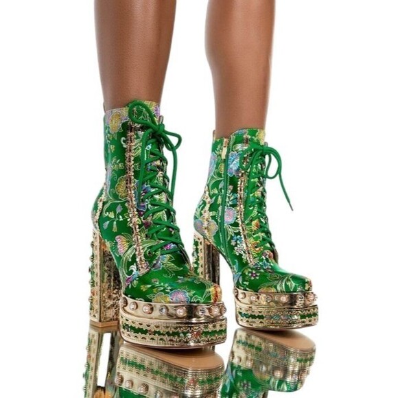 Azalea Wang Richie Rich Chunky Bootie Size 10 Gilded Metallic Platform Gemstone - Picture 14 of 14
